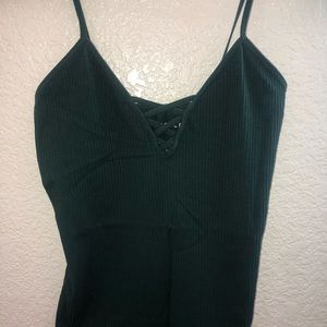 Ribbed Tank Top, Cross Detail, H&M, Dark Green